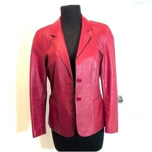 Caslon Women's Petite S Red Genuine Lamb Skin Leather Blazer Jacket